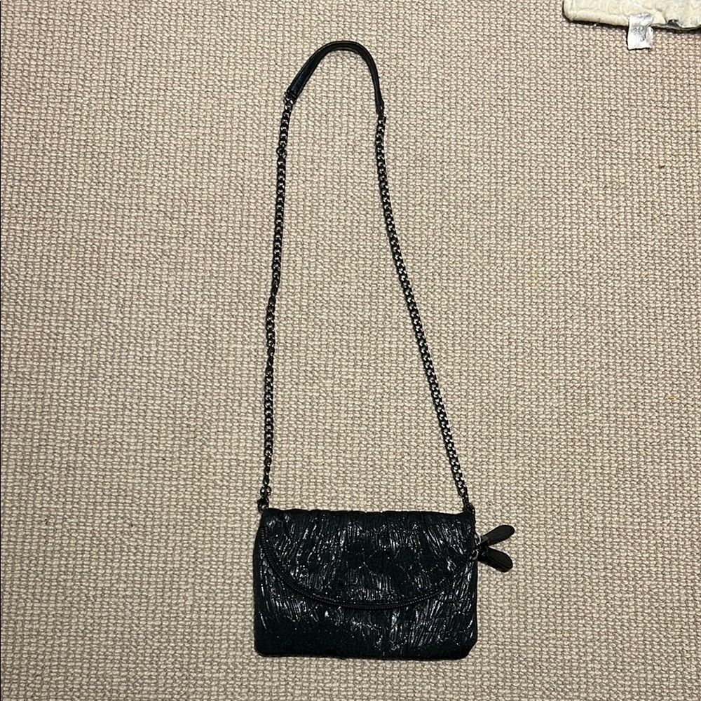 Chic sheen Black 2 part Crossbody Bag with hot pink interior